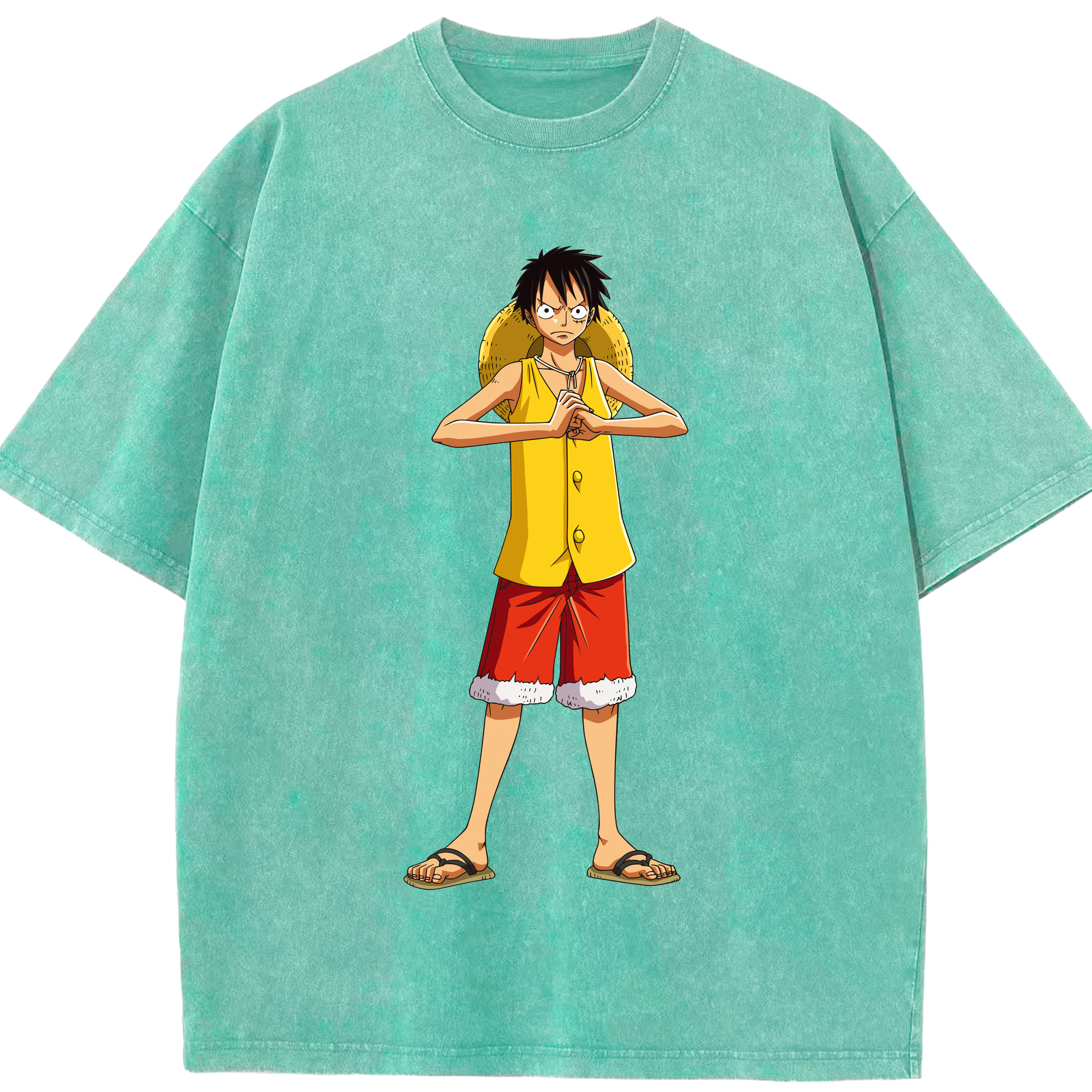 ワンピース モンキー・D・ルフィ ONE PIECE Monkey D. Luffy 綿100% ヴィンテージ風 半袖Tシャツ（フロントプリント）